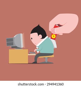 Business man work crazy change battery Illustration vector