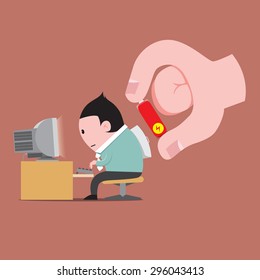 Business man work crazy change battery Illustration vector