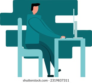 Hombre de negocios en el trabajo, haciendo trabajo frente a la computadora. empresario, computadora, trabajo y oficina.