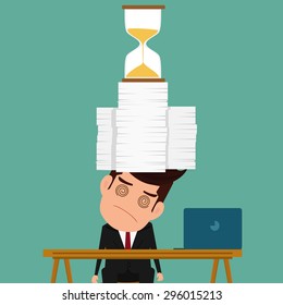 Business man work hard and overload under pressure in urgent deadline. Cartoon Vector Illustration.