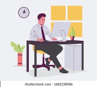 business man work at his office Vector illustration