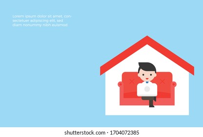 Business man work from home, coronavirus related vector illustration