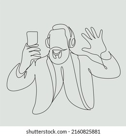 Business man at work line art. minimalist astract portrait of men with phone notebook, papers, usiness ideas
