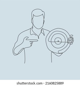 Business man at work line art. minimalist astract portrait of men with phone notebook, papers, usiness ideas