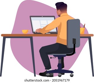 business man at work office worker man behind the a work desk one third view vector illustration charactor