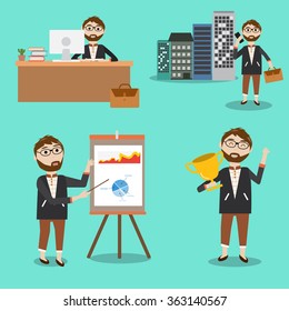 Business man at work and success in his job vector. illustration EPS10.