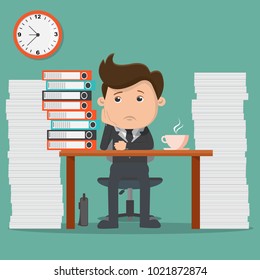 Business man with a lot of work - vector illustration