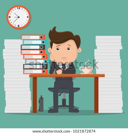 Business man with a lot of work - vector illustration