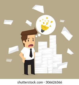 business man worked hard, bulb idea broken. vector
