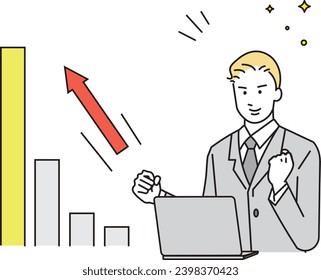 Empresario trabajando con computadora, iconos de contorno negro - gráficos