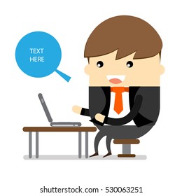 Business man to working with computer , Vector cartoon design