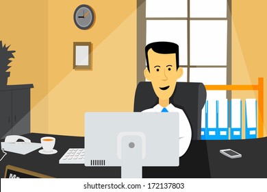 business man working in front of computer at the office