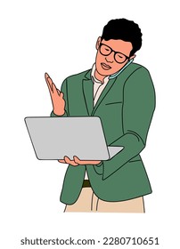 Business man working at laptop vector isolated.