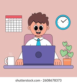 Business man working at office cartoon