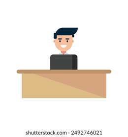 Business man working in office. Flat design, isolated on white background. Vector illustration