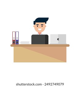 Business man working in office. Flat design, isolated on white background. Vector illustration