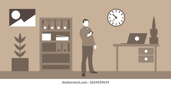 Business-Mann Arbeiten im Büro flachen Stil Illustration. Menschen Angestellte und Geschäftsführer