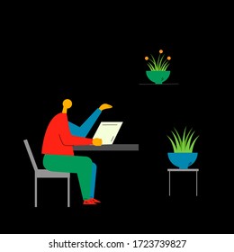 business man working on computer vector flat style illustration eps 10