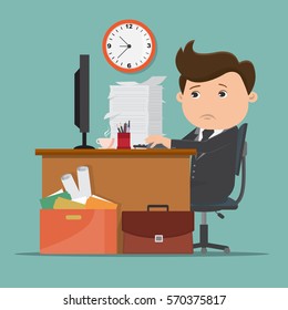 Business man working on computer - vector illustration