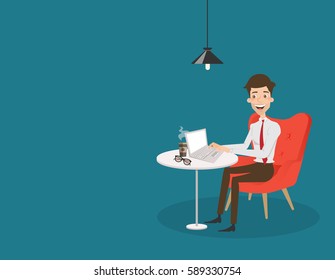 Business man working on computer at office desk.