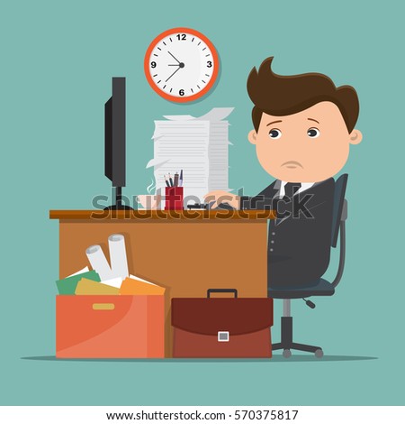 Business man working on computer - vector illustration