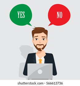 business man working on decision with a laptop. people character in job.
