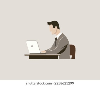 business man working on laptop corporate flat office