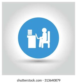 Business man working on laptop Icon. Black Business Pictogram. vector illustration