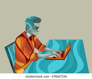 Business man working on office desk with computer
