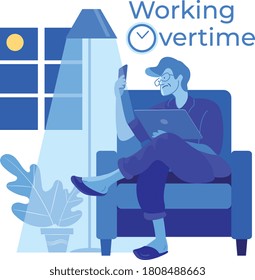Business man working overtime at home
