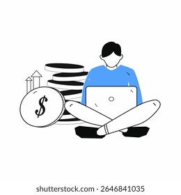 homem de negócios trabalhando na inicialização no vetor da ilustração do laptop