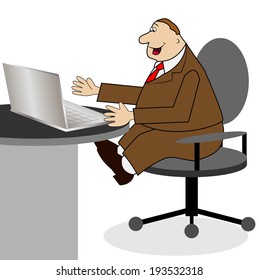 business man works after a notebook, vector illustration