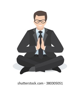 Business man in a yoga pose. Meditation. People character design. Healthcare concept. Vector flat  illustration. 