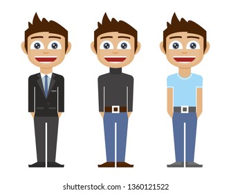 Business man. The young man in business clothes, the employee of the company. A vector illustration in animated style