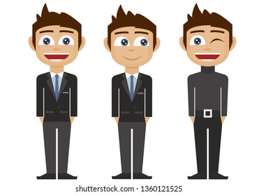 Business man. The young man in business clothes, the employee of the company. A vector illustration in animated style