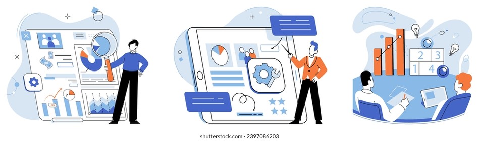 Business manage. Vector illustration. The ability to adapt to change is crucial in business management Investments in right areas can lead to business success Business managers strategize