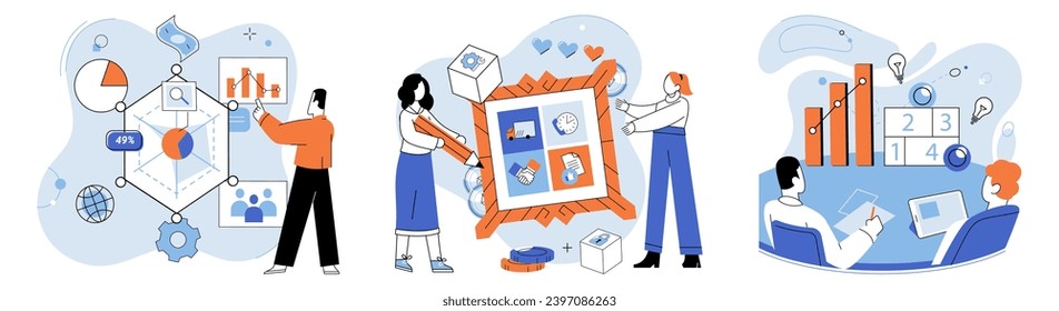 Business manage. Vector illustration. The concept business management encompasses planning and decision-making Enterprises seek leaders who can inspire and motivate their teams Leading with integrity