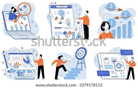 Business manage. Vector illustration. The concept business management involves organizing and coordinating various activities Enterprises require efficient management to achieve their goals Leading