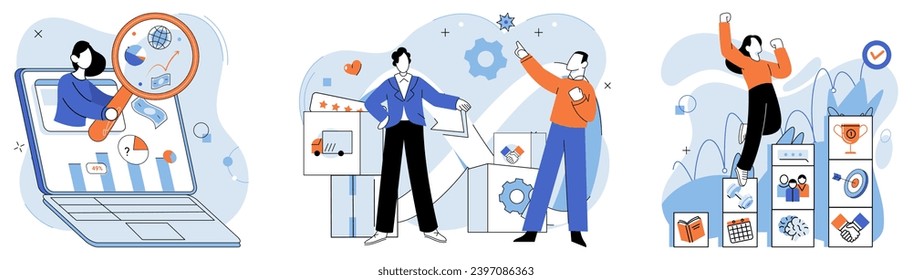 Business manage. Vector illustration. Investments in technology can enhance operational efficiency Business managers devise marketing strategies to attract customers Employment opportunities