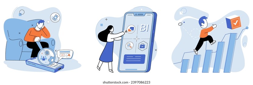 Administración de negocios. Ilustración vectorial. Los administradores utilizan la tecnología para racionalizar los procesos de negocios La colaboración entre los empleados fomenta el ambiente de trabajo productivo La administración de negocios requiere