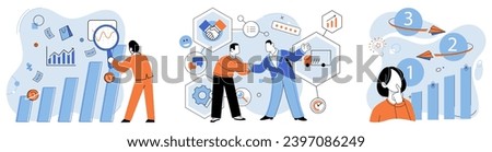Business manage. Vector illustration. Business managers strategize to achieve their objectives Effective communication is vital in business management Innovation plays significant role in corporate
