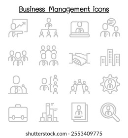 Business management, Business administration icon set in thin line style