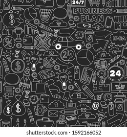 Business and management background. Pattern with finance icons. Conceptual illustration of projects organization, risk, development. Team working, budget planning.