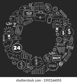 Business and management background. Pattern with finance icons. Conceptual illustration of projects organization, risk, development. Team working, budget planning.
