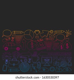 Business and management background. Pattern with finance icons. Conceptual illustration of projects organization, risk, development. Team working, budget planning.