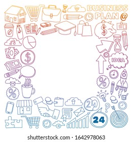 Business and management background. Pattern with finance icons. Conceptual illustration of projects organization, risk, development. Team working, budget planning.