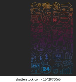 Business and management background. Pattern with finance icons. Conceptual illustration of projects organization, risk, development. Team working, budget planning.