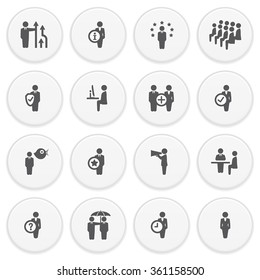 Business and management black icons with buttons. Flat design.
