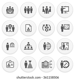 Business and management black icons with buttons. Flat design.