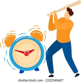 Business management, break time, stop arrow, trying break clock, isolated on white, design, flat style vector illustration.